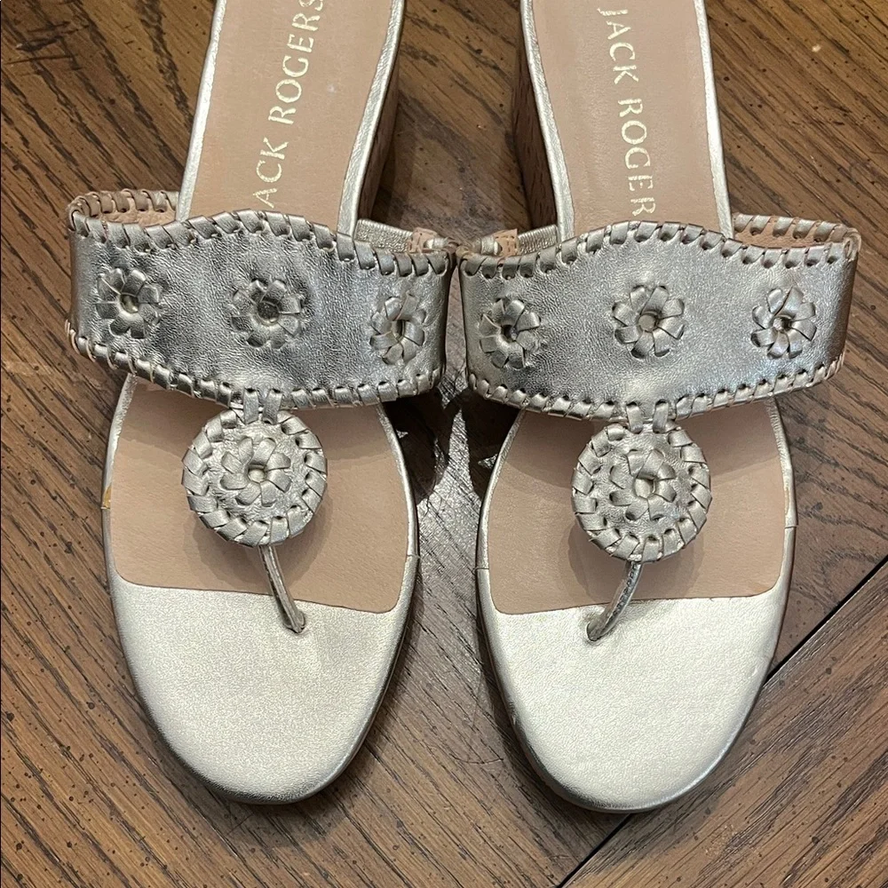 Jack Rogers Jacks Leather Stacked Mid Wedge, size 9,‎ new